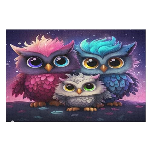 Cute Eule Holzpuzzle Für Erwachsene Teenager Stress Abbauen Familien-Puzzlespiel Poster 1000-teiliges Puzzle Kinder Lernspiel 78×53cm von GGJJTT