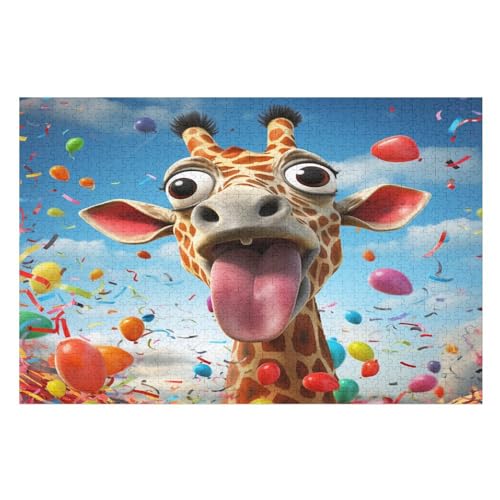 Cute Giraffe -Puzzle, 1000 Teile,Holzpuzzle Für Erwachsene Kinder, Lustiges Spielzeug, Denkspiel, Spielzeug, Bildungsspiel, Herausforderung, Pädagogisch, （75×50cm） von GGJJTT