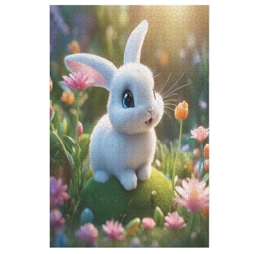 Cute Kaninchen 1000 Teile Premium-Puzzles Für Erwachsene Kinder- Holzpuzzles Spaß Und Lernspiele - Perfekte Puzzle-Geschenke 78×53cm von GGJJTT