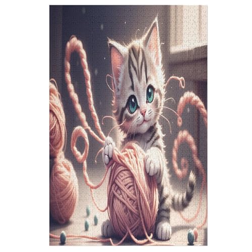 Cute Katze 1000 Teile Puzzles Für Erwachsene, Impossible Puzzle, Geschicklichkeitsspiel Für Die Ganze Familie, Kinder Holzpuzzle （78×53cm） von GGJJTT