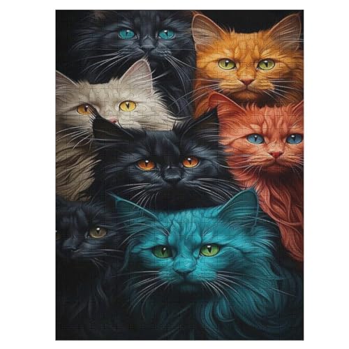 Cute Katze 500 Teile Puzzles, Wood Craft, Hochwertiges Modernes Puzzle, DIY, Für Erwachsene Und Kinder Ab 12 Jahren Holz, Puzzle （55×41cm） von GGJJTT