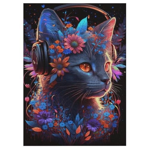 Cute Katze Holzpuzzle 300 Teile, Knobelspiele Für Erwachsene, Teenager, Puzzles Unmögliche - Kinder Puzzle Zimmer Deko （42×30cm） von GGJJTT