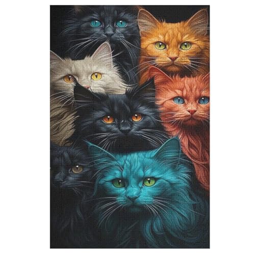 Cute Katze Holzpuzzle Erwachsene - 1000 Teiliges Jigsaw Knobelspiel - Puzzle Für Erwachsene & Kinder - Outdoor & Reisespielzeug - Geduldspiel （78×53cm） von GGJJTT