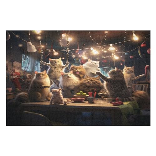 Cute Katze Holzpuzzle Für Erwachsene Teenager Stress Abbauen Familien-Puzzlespiel Poster 1000-teiliges Puzzle Kinder Lernspiel 78×53cm von GGJJTT