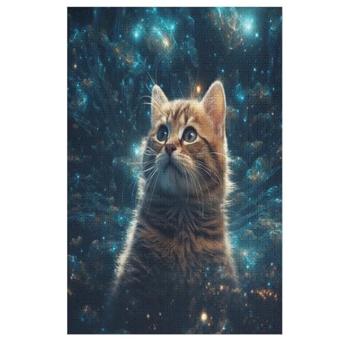 Cute Katze Puzzle 1000 Teile, Holzpuzzle Für Erwachsene Kinder, Impossible Puzzles, Geschicklichkeitsspiel Für Die Ganze Familie 78×53cm von GGJJTT