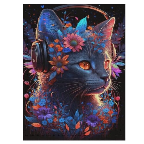 Cute Katze Puzzle Für Erwachsene 500 Teile Premium 100% Recyceltes Brett Zum Lernen, Lernspielzeug, Familienspiele Kinder Holzpuzzle （55×41cm） von GGJJTT