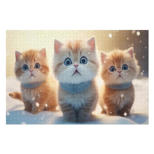 Cute Katze Puzzles 1000 Teile Erwachsener Kniffel Spaß Für Die Ganze Familie, Holzpuzzle Kinder Erwachsene, Impossible Puzzle Schwer 78×53cm von GGJJTT