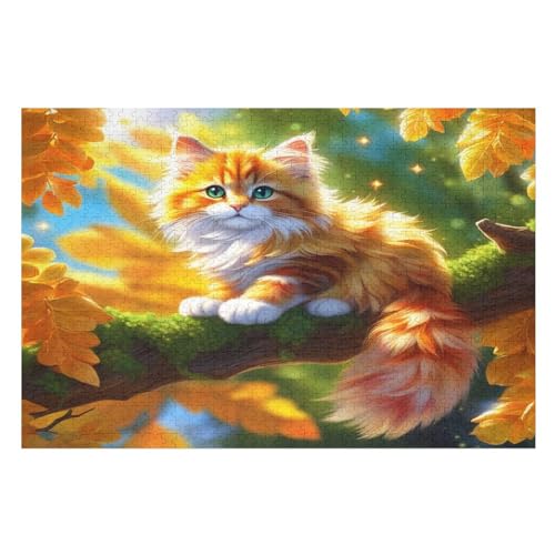 Cute Katze Puzzles 1000 Teile Erwachsener Kniffel Spaß Für Die Ganze Familie, Holzpuzzle Kinder Erwachsene, Impossible Puzzle Schwer 78×53cm von GGJJTT