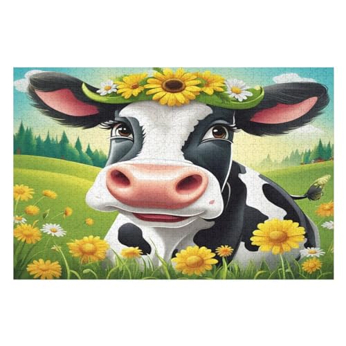 Cute Kuh Puzzles 1000 Teile Erwachsener Kniffel Spaß Für Die Ganze Familie - 1000 Puzzleteilige Motive, Holzpuzzle Kinder Erwachsene, Impossible Puzzle Schwer （75×50cm） von GGJJTT