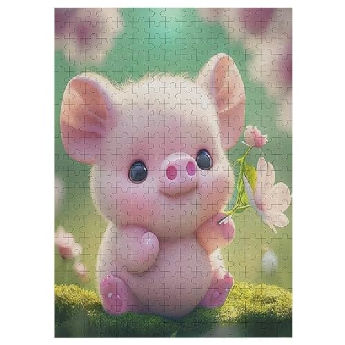 Cute Pig – Puzzle 300 Teile, Holzpuzzle, Herausforderndes GesKükenlichkeitsspiel Für Die Ganze Familie, Kinder Erwachsenenpuzzle Ab 12 Jahren （42×30cm） von GGJJTT