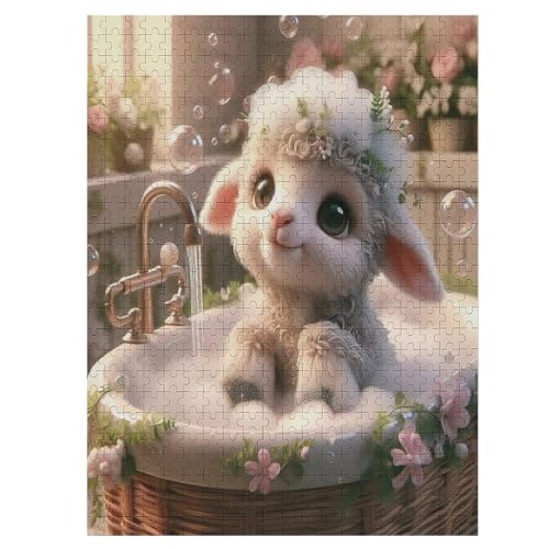 Cute Schaf Puzzles 500 Teile Erwachsener Kniffel Spaß Für Die Ganze Familie - 500 Puzzleteilige Motive, Holzpuzzle Kinder Erwachsene, Impossible Puzzle Schwer （55×41cm） von GGJJTT