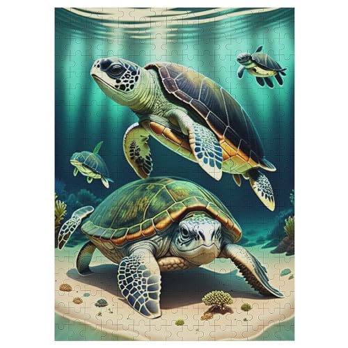 Cute Schildkröte Puzzle Für Erwachsene 300 Teile Premium 100% Recyceltes Brett Zum Lernen, Lernspielzeug, Familienspiele Kinder Holzpuzzle （42×30cm） von GGJJTT