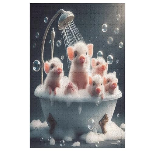 Cute Schwein Holzpuzzle 1000 Teile,Puzzles Für Erwachsene, Impossible Puzzle, Geschicklichkeitsspiel Für Die Ganze Familie,Home Dekoration Puzzle, Puzzle Kinder Legespiel （78×53cm） von GGJJTT