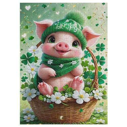 Cute Schwein Holzpuzzle 300 Teile Klassische Puzzles Erwachsene Kinder Puzzle DIY Kit Holzspielzeug Einzigartiges Geschenk Moderne Wohnkultur （42×30cm） von GGJJTT