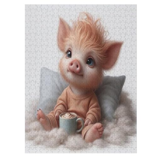 Cute Schwein Holzpuzzle 500 Teile,Puzzles Für Erwachsene, Impossible Puzzle, Geschicklichkeitsspiel Für Die Ganze Familie,Home Dekoration Puzzle, Puzzle Kinder Legespiel （55×41cm） von GGJJTT