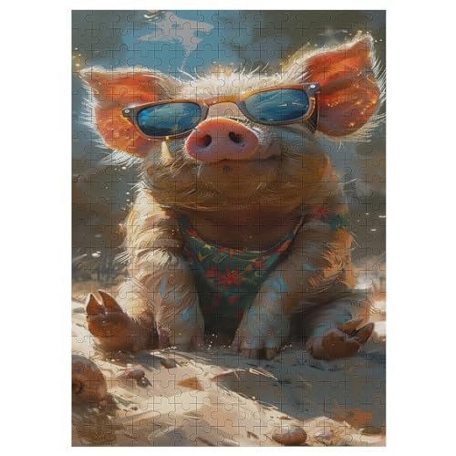 Cute Schwein -Puzzle, 300 Teile,Holzpuzzle Für Erwachsene Kinder, Lustiges Spielzeug, Denkspiel, Spielzeug, Bildungsspiel, Herausforderung, Pädagogisch, （42×30cm） von GGJJTT