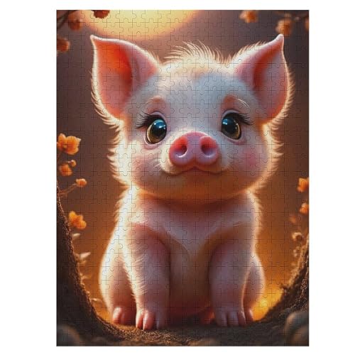 Cute Schwein -Puzzle, 500 Teile,Holzpuzzle Für Erwachsene Kinder, Lustiges Spielzeug, Denkspiel, Spielzeug, Bildungsspiel, Herausforderung, Pädagogisch, （55×41cm） von GGJJTT