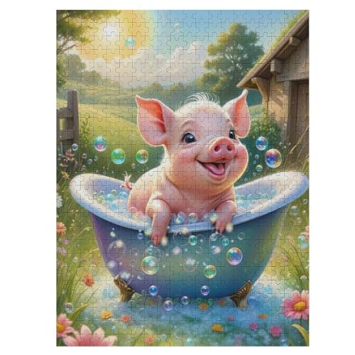 Cute Schwein -Puzzle, 500 Teile,Holzpuzzle Für Erwachsene Kinder, Lustiges Spielzeug, Denkspiel, Spielzeug, Bildungsspiel, Herausforderung, Pädagogisch, （55×41cm） von GGJJTT