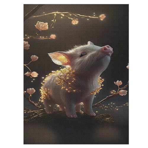 Cute Schwein -Puzzle, 500 Teile,Holzpuzzle Für Erwachsene Kinder, Lustiges Spielzeug, Denkspiel, Spielzeug, Bildungsspiel, Herausforderung, Pädagogisch, （55×41cm） von GGJJTT