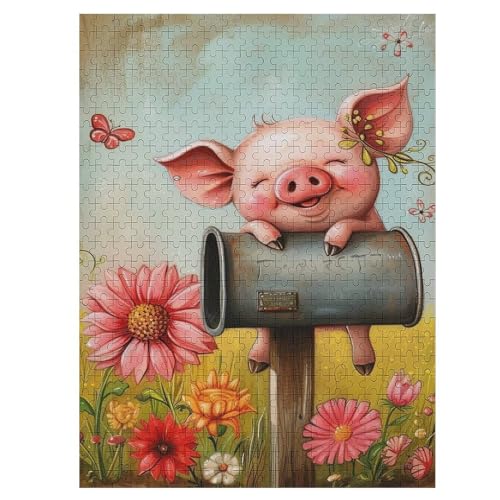 Cute Schwein Puzzle 500 Teile,Puzzles Für Erwachsene, Impossible Puzzle, Geschicklichkeitsspiel Für Die Ganze Familie, Puzzle Kinder,Holzpuzzle-Geschenk,Raumdekoration, （55×41cm） von GGJJTT