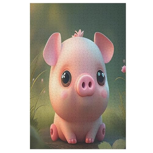 Cute Schwein Puzzles 1000 Teile Für Jugendliche Kreatives Holzpuzzlespielzeug Familienspiel Schwierigkeitsgrad Herausforderungspuzzles （78×53cm） von GGJJTT