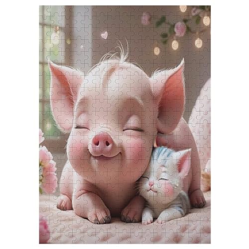 Cute Schwein Puzzles 300 Teile Erwachsener Kniffel Spaß Für Die Ganze Familie - 300 Puzzleteilige Motive, Holzpuzzle Kinder Erwachsene, Impossible Puzzle Schwer （42×30cm） von GGJJTT