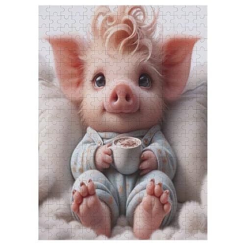 Cute Schwein Puzzles 300 Teile Für Jugendliche Kreatives Holzpuzzlespielzeug Familienspiel Schwierigkeitsgrad Herausforderungspuzzles （42×30cm） von GGJJTT