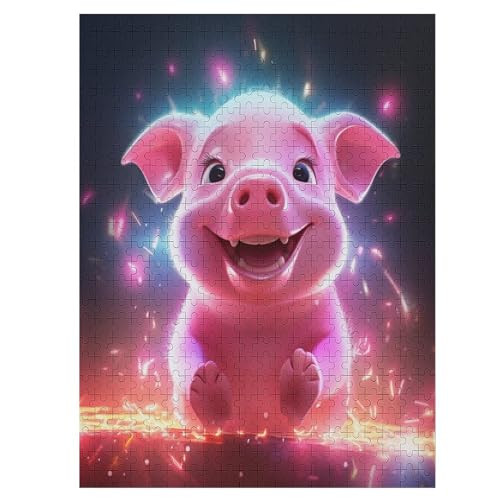 Cute Schwein Puzzles 500 Teile Erwachsener Kniffel Spaß Für Die Ganze Familie - 500 Puzzleteilige Motive, Holzpuzzle Kinder Erwachsene, Impossible Puzzle Schwer （55×41cm） von GGJJTT