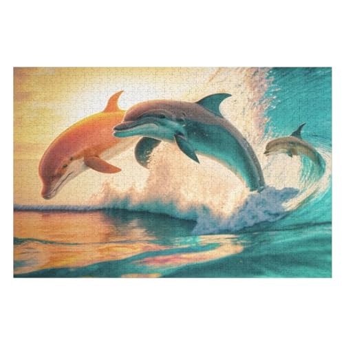 Delfin Holzpuzzle 1000 Teile, Knobelspiele Für Erwachsene, Teenager, Puzzles Unmögliche - Kinder Puzzle Zimmer Deko （75×50cm） von GGJJTT