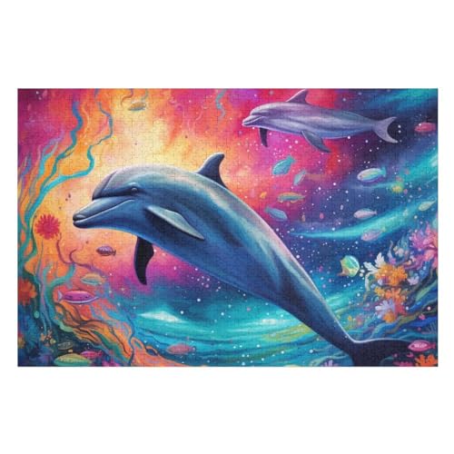 Delfin -Puzzle, 1000 Teile,Holzpuzzle Für Erwachsene Kinder, Lustiges Spielzeug, Denkspiel, Spielzeug, Bildungsspiel, Herausforderung, Pädagogisch, （75×50cm） von GGJJTT