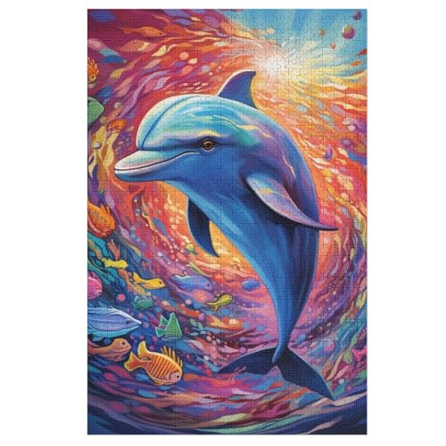 Delfin -Puzzle, 1000 Teile,Holzpuzzle Für Erwachsene Kinder, Lustiges Spielzeug, Denkspiel, Spielzeug, Bildungsspiel, Herausforderung, Pädagogisch, （78×53cm） von GGJJTT