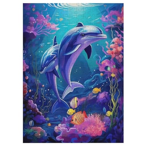 Delfin -Puzzle, 300 Teile,Holzpuzzle Für Erwachsene Kinder, Lustiges Spielzeug, Denkspiel, Spielzeug, Bildungsspiel, Herausforderung, Pädagogisch, （42×30cm） von GGJJTT