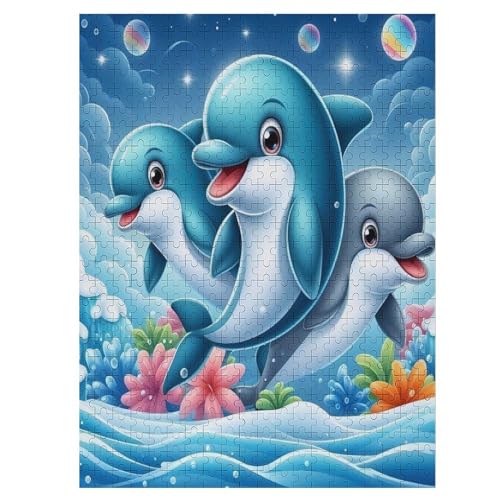 Delfin Puzzle 500 Teile, Holzpuzzle Für Erwachsene, Impossible Puzzle, Geschicklichkeitsspiel Für Die Ganze Familie, Puzzle Farbenfrohes Legespiel Kinder Puzzles （55×41cm） von GGJJTT