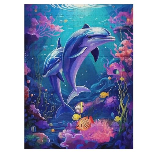 Delfin Puzzle Für Erwachsene 500 Teile Premium 100% Recyceltes Brett Zum Lernen, Lernspielzeug, Familienspiele Kinder Holzpuzzle （55×41cm） von GGJJTT