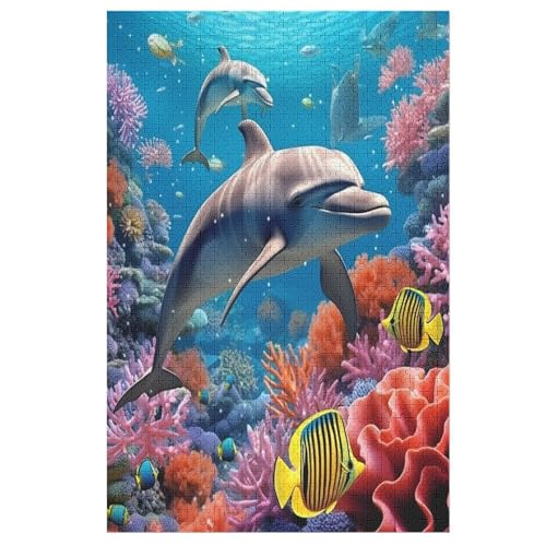 Delfins Puzzle 1000 Teile, Holzpuzzle Für Erwachsene, Impossible Puzzle, Geschicklichkeitsspiel Für Die Ganze Familie, Puzzle Farbenfrohes Legespiel Kinder Puzzles （78×53cm） von GGJJTT