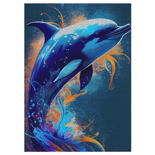 Delphin Holzpuzzle 300 Stück Puzzles Für Erwachsene Teenager Stress Abbauen Familien-Puzzlespiel Poster 300-teiliges Puzzle Kinder Lernspiel Spielzeug Geschenk （42×30cm） von GGJJTT