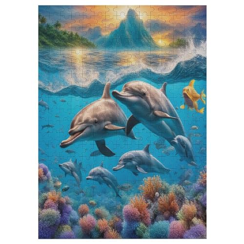 Delphin Puzzle 300 Teile,Puzzles Für Erwachsene, Impossible Puzzle, Geschicklichkeitsspiel Für Die Ganze Familie, Puzzle Kinder,Holzpuzzle-Geschenk,Raumdekoration, （42×30cm） von GGJJTT