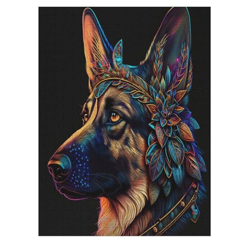 Deutscher Schäferhund Holzpuzzle 500 Teile Klassische Puzzles Erwachsene Kinder Puzzle DIY Kit Holzspielzeug Einzigartiges Geschenk Moderne Wohnkultur （55×41cm） von GGJJTT