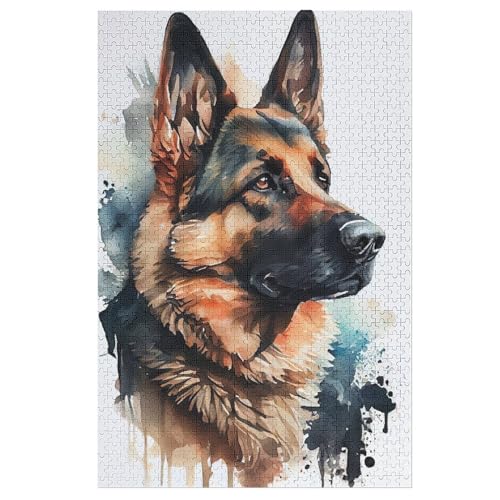 Deutscher Schäferhund -Puzzle, 1000 Teile,Holzpuzzle Für Erwachsene Kinder, Lustiges Spielzeug, Denkspiel, Spielzeug, Bildungsspiel, Herausforderung, Pädagogisch, （78×53cm） von GGJJTT