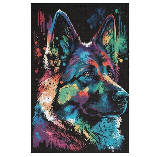 Deutscher Schäferhund Puzzles 1000 Teile Erwachsener Kniffel Spaß Für Die Ganze Familie - 1000 Puzzleteilige Motive, Holzpuzzle Kinder Erwachsene, Impossible Puzzle Schwer （78×53cm） von GGJJTT