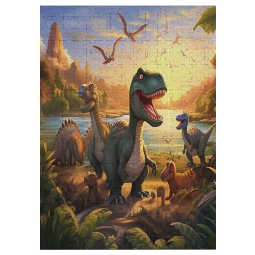 Dinosaurier Holzpuzzle 300 Stück Puzzles Für Erwachsene Teenager Stress Abbauen Familien-Puzzlespiel Poster 300-teiliges Puzzle Kinder Lernspiel Spielzeug Geschenk （42×30cm） von GGJJTT