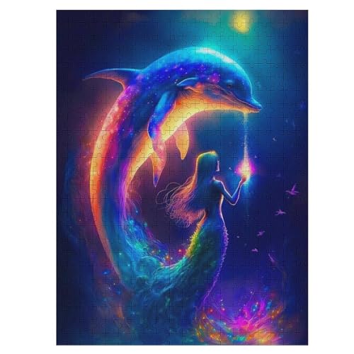 Dolphin Puzzle 500 Teile,Puzzles Für Erwachsene, Impossible Puzzle, GesKükenlichkeitsspiel Für Die Ganze Familie, Puzzle Kinder,Holzpuzzle-Geschenk,Raumdekoration, （55×41cm） von GGJJTT