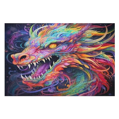 Drache Holzpuzzle Erwachsene - 1000 Teiliges Jigsaw Knobelspiel - Puzzle Für Erwachsene & Kinder - Outdoor & Reisespielzeug - Geduldspiel （75×50cm） von GGJJTT