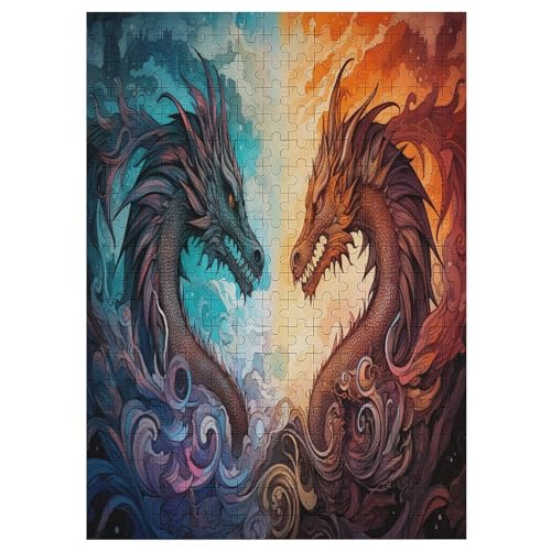 Drache Holzpuzzle Erwachsene - 300 Teiliges Jigsaw Knobelspiel - Puzzle Für Erwachsene & Kinder - Outdoor & Reisespielzeug - Geduldspiel （42×30cm） von GGJJTT