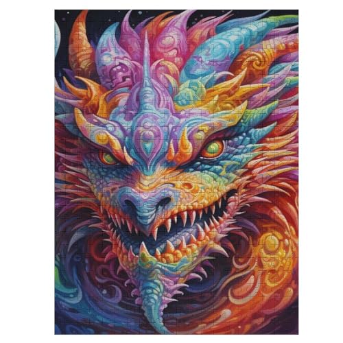 Drache Puzzle 500 Teile, Holzpuzzle Für Erwachsene, Impossible Puzzle, Geschicklichkeitsspiel Für Die Ganze Familie, Puzzle Farbenfrohes Legespiel Kinder Puzzles （55×41cm） von GGJJTT