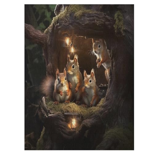 Eichhörnchen Puzzles 500 Teile Erwachsener Kniffel Spaß Für Die Ganze Familie - 500 Puzzleteilige Motive, Holzpuzzle Kinder Erwachsene, Impossible Puzzle Schwer （55×41cm） von GGJJTT