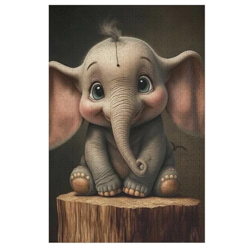 Elefant -Puzzle, 1000 Teile,Holzpuzzle Für Erwachsene Kinder, Lustiges Spielzeug, Denkspiel, Spielzeug, Bildungsspiel, Herausforderung, Pädagogisch, （78×53cm） von GGJJTT