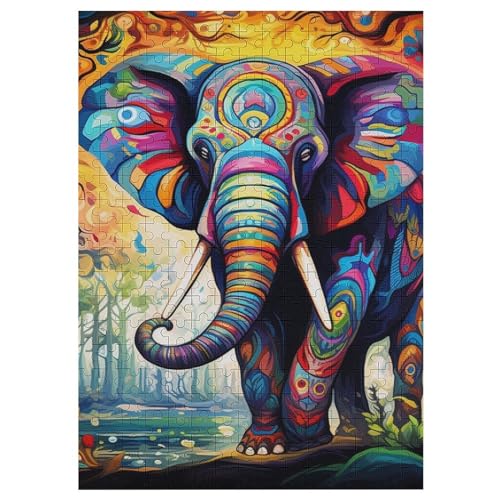 Elefant -Puzzle, 300 Teile,Holzpuzzle Für Erwachsene Kinder, Lustiges Spielzeug, Denkspiel, Spielzeug, Bildungsspiel, Herausforderung, Pädagogisch, （42×30cm） von GGJJTT