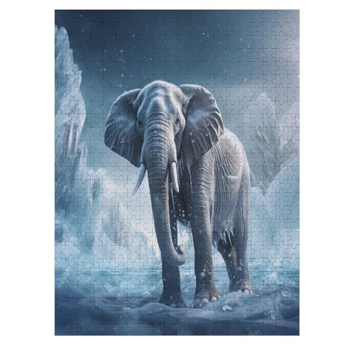 Elefant Puzzle 500 Teile, Holzpuzzle Für Erwachsene, Impossible Puzzle, Geschicklichkeitsspiel Für Die Ganze Familie, Puzzle Farbenfrohes Legespiel Kinder Puzzles （55×41cm） von GGJJTT