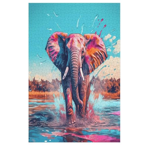 Elefant Puzzles 1000 Teile Erwachsener Kniffel Spaß Für Die Ganze Familie, Holzpuzzle Kinder Erwachsene, Impossible Puzzle Schwer （78×53cm） von GGJJTT